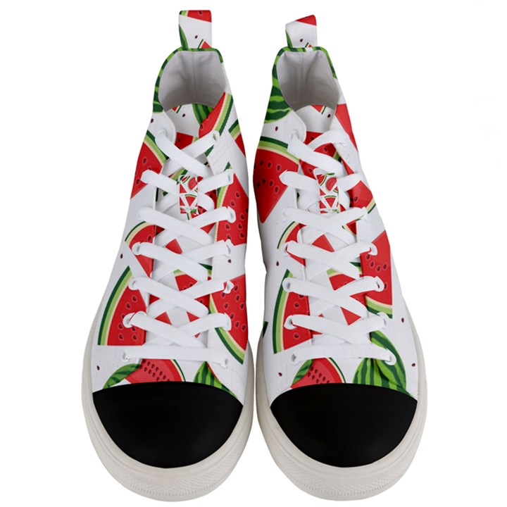 Watermelon Cuties White Men s Mid-Top Canvas Sneakers