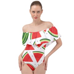 Watermelon Cuties White Off Shoulder Velour Bodysuit  by ConteMonfrey