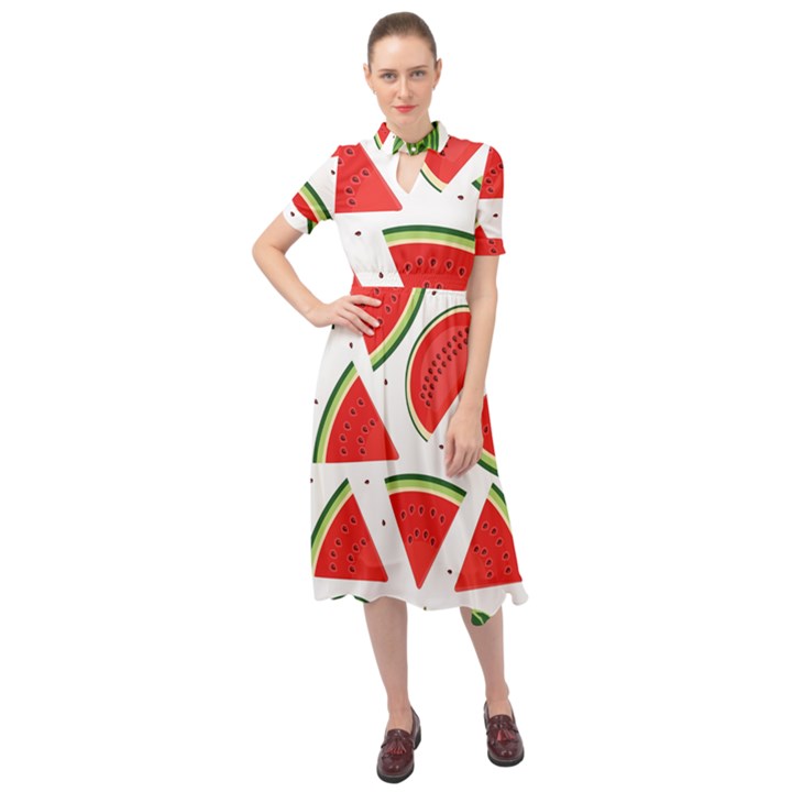 Watermelon Cuties White Keyhole Neckline Chiffon Dress