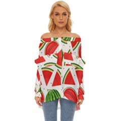 Watermelon Cuties White Off Shoulder Chiffon Pocket Shirt by ConteMonfrey