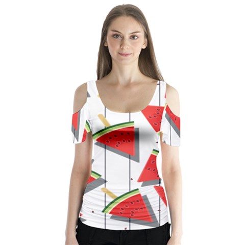 Watermelon Popsicle   Butterfly Sleeve Cutout Tee  by ConteMonfrey