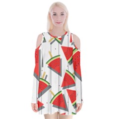 Watermelon Popsicle   Velvet Long Sleeve Shoulder Cutout Dress by ConteMonfrey