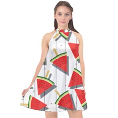 Watermelon Popsicle   Halter Neckline Chiffon Dress  by ConteMonfrey