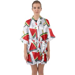 Watermelon Popsicle   Half Sleeve Satin Kimono  by ConteMonfrey