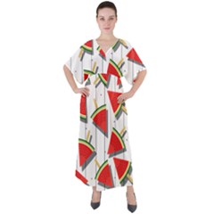 Watermelon Popsicle   V-neck Boho Style Maxi Dress by ConteMonfrey