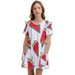 Watermelon Popsicle   Kids  Frilly Sleeves Pocket Dress by ConteMonfrey