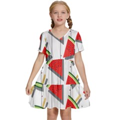 Watermelon Popsicle   Kids  Short Sleeve Tiered Mini Dress by ConteMonfrey