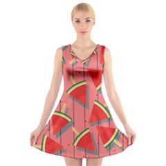 Red Watermelon Popsicle V-neck Sleeveless Dress by ConteMonfrey