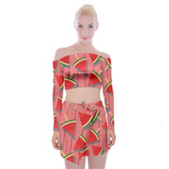 Red Watermelon Popsicle Off Shoulder Top With Mini Skirt Set by ConteMonfrey