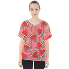 Red Watermelon Popsicle V-neck Dolman Drape Top by ConteMonfrey