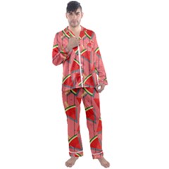 Red Watermelon Popsicle Men s Long Sleeve Satin Pajamas Set by ConteMonfrey