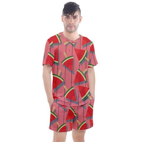 Red Watermelon Popsicle Men s Mesh Tee And Shorts Set by ConteMonfrey