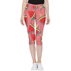 Red Watermelon Popsicle Inside Out Lightweight Velour Capri Leggings  by ConteMonfrey