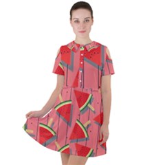 Red Watermelon Popsicle Short Sleeve Shoulder Cut Out Dress  by ConteMonfrey