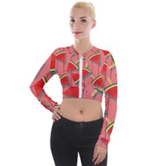 Red Watermelon Popsicle Long Sleeve Cropped Velvet Jacket by ConteMonfrey