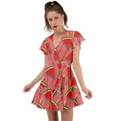 Red Watermelon Popsicle Flutter Sleeve Wrap Dress by ConteMonfrey