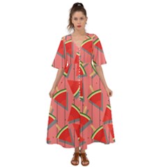 Red Watermelon Popsicle Kimono Sleeve Boho Dress by ConteMonfrey