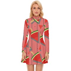 Red Watermelon Popsicle Long Sleeve Velour Longline Dress by ConteMonfrey