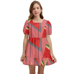 Red Watermelon Popsicle Kids  Short Sleeve Dolly Dress by ConteMonfrey