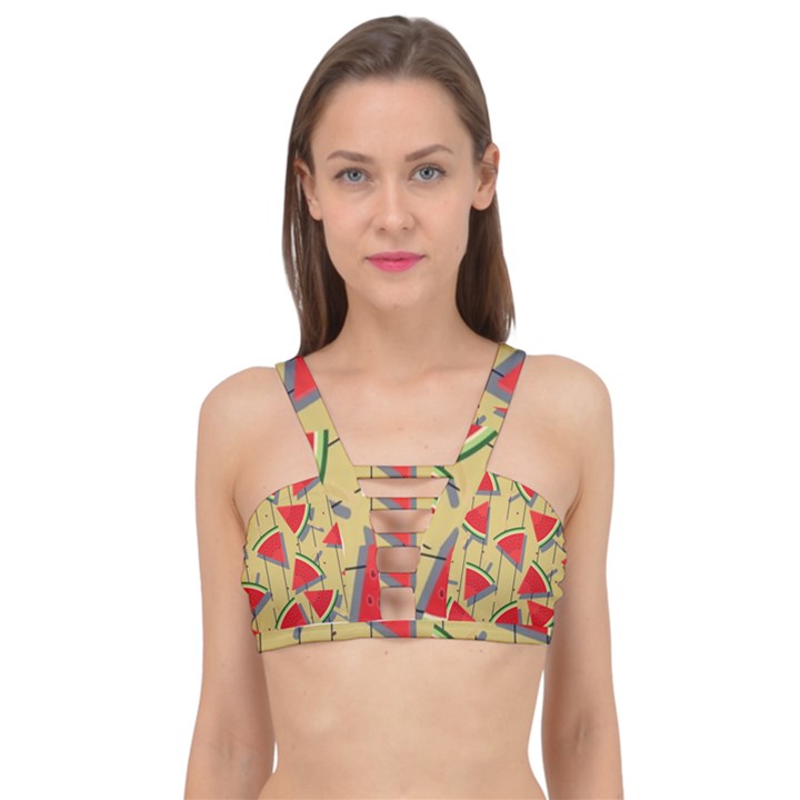 Pastel Watermelon Popsicle Cage Up Bikini Top