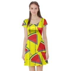 Yellow Watermelon Popsicle  Short Sleeve Skater Dress by ConteMonfrey