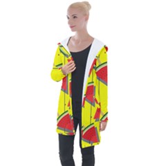 Yellow Watermelon Popsicle  Longline Hooded Cardigan by ConteMonfrey