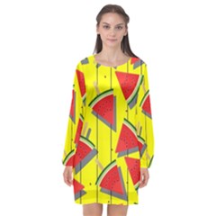 Yellow Watermelon Popsicle  Long Sleeve Chiffon Shift Dress  by ConteMonfrey