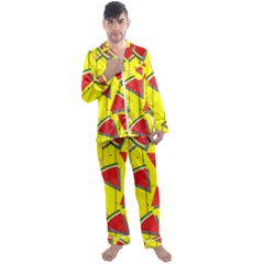 Yellow Watermelon Popsicle  Men s Long Sleeve Satin Pajamas Set by ConteMonfrey