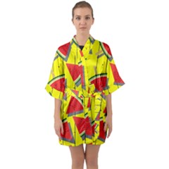 Yellow Watermelon Popsicle  Half Sleeve Satin Kimono  by ConteMonfrey