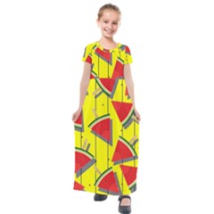 Yellow Watermelon Popsicle  Kids  Short Sleeve Maxi Dress by ConteMonfrey