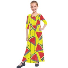 Yellow Watermelon Popsicle  Kids  Quarter Sleeve Maxi Dress by ConteMonfrey