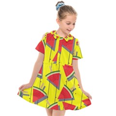 Yellow Watermelon Popsicle  Kids  Short Sleeve Shirt Dress by ConteMonfrey