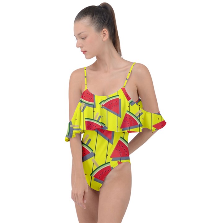 Yellow Watermelon Popsicle  Drape Piece Swimsuit