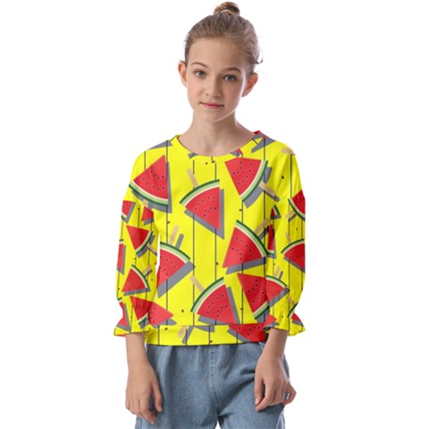 Yellow Watermelon Popsicle  Kids  Cuff Sleeve Top by ConteMonfrey