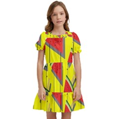 Yellow Watermelon Popsicle  Kids  Puff Sleeved Dress by ConteMonfrey