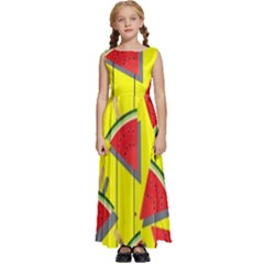 Yellow Watermelon Popsicle  Kids  Satin Sleeveless Maxi Dress by ConteMonfrey