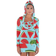 Blue Watermelon Long Sleeve Hooded T-shirt by ConteMonfrey