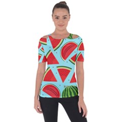 Blue Watermelon Shoulder Cut Out Short Sleeve Top by ConteMonfrey