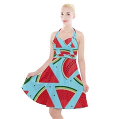 Blue Watermelon Halter Party Swing Dress  by ConteMonfrey