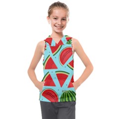 Blue Watermelon Kids  Sleeveless Hoodie by ConteMonfrey