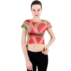 Red Watermelon  Crew Neck Crop Top by ConteMonfrey