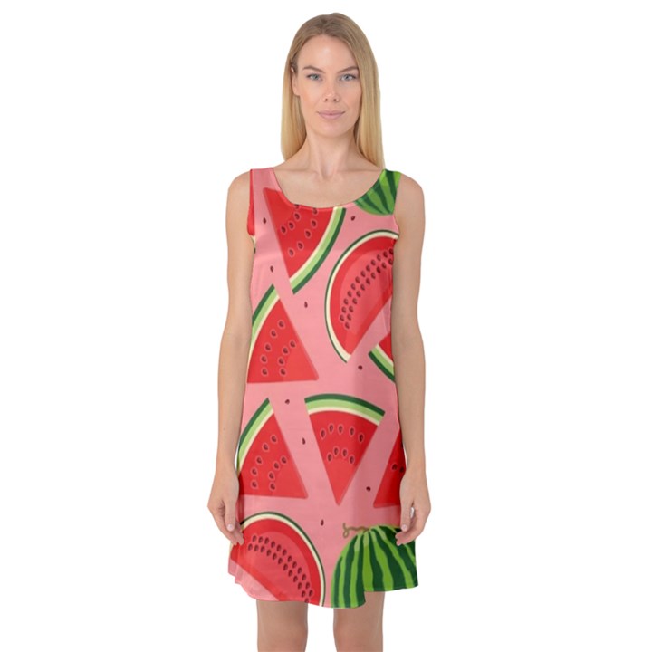 Red Watermelon  Sleeveless Satin Nightdress