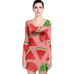 Red Watermelon  Long Sleeve Velvet Bodycon Dress by ConteMonfrey