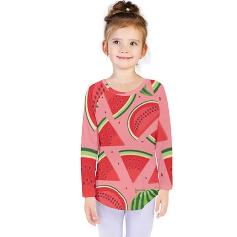 Red Watermelon  Kids  Long Sleeve Tee by ConteMonfrey