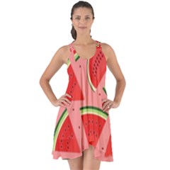 Red Watermelon  Show Some Back Chiffon Dress by ConteMonfrey