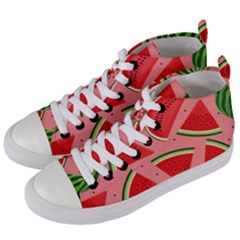 Red Watermelon  Women s Mid-top Canvas Sneakers by ConteMonfrey