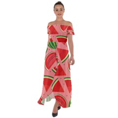 Red Watermelon  Off Shoulder Open Front Chiffon Dress by ConteMonfrey