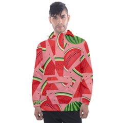 Red Watermelon  Men s Front Pocket Pullover Windbreaker by ConteMonfrey