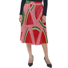 Red Watermelon  Classic Velour Midi Skirt  by ConteMonfrey