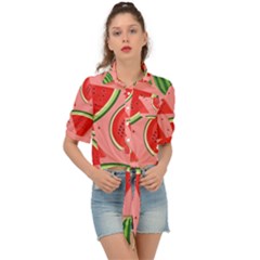 Red Watermelon  Tie Front Shirt  by ConteMonfrey